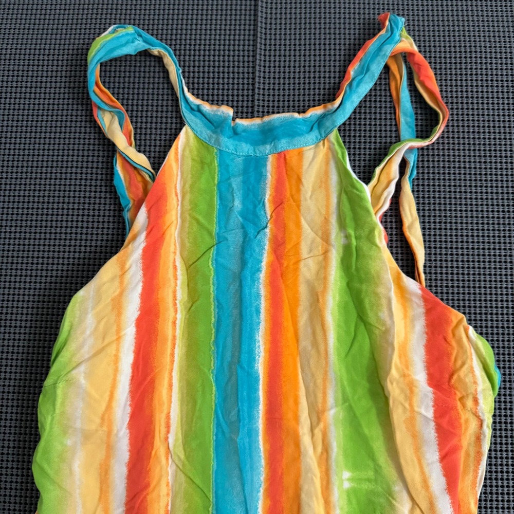 Emily Wonder Womens Rainbow Vertical Stripe Halter Neck Mini Dress Multi Color L - Picture 3 of 6